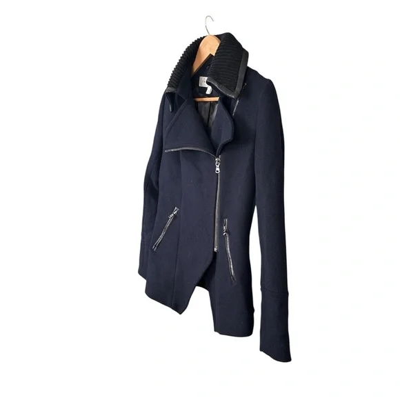 TRINA TURK Fine Lambswool Blend Jacket/Elevated Pea Coat Asymmetrical Collar, 4 - Picture 5 of 14